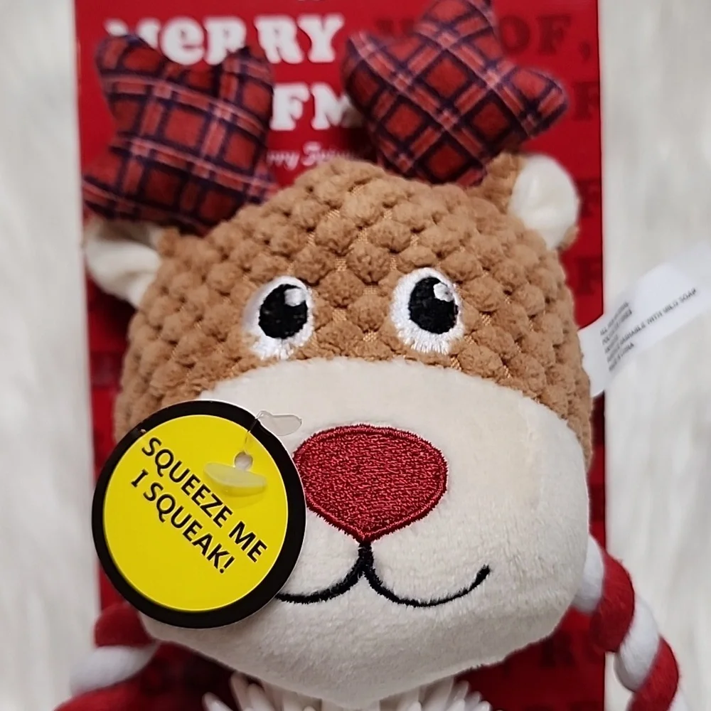 Plaid Reindeer Squeaker Dog Toy with Rope 10